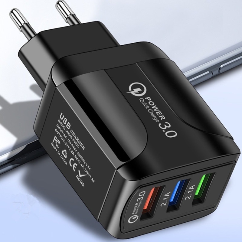 Củ Sạc 15W 3 Cổng USB Phích Cắm US EU Tương Thích Với IPhone Android