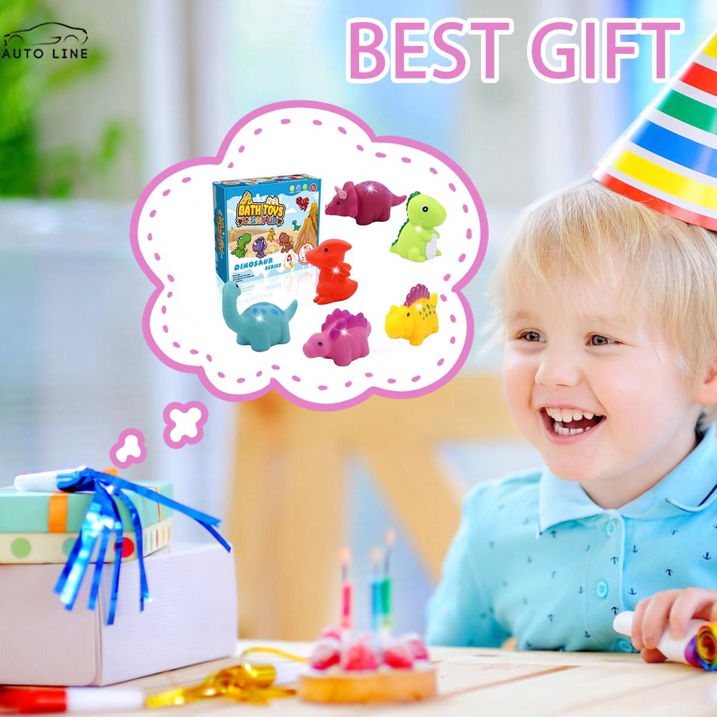 6 Pcs Dinosaur Bath Toys Light Up Floating Dinosaur Baby Bath Toys Set 2 Flashing Mode for ToddlersSHOPCYC3649