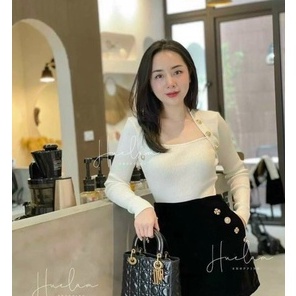 áo tay dài cổ vuông đính nút xinh thun gân l