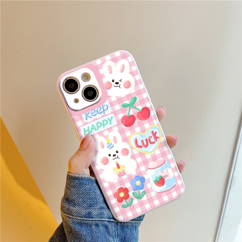 Ốp 11 pro max thỏ caro hồng keep hapy cute cho 6/6+/7/7+/8/8+/X/Xs/Xsm/11/11PM/12/12pro/13/13promax