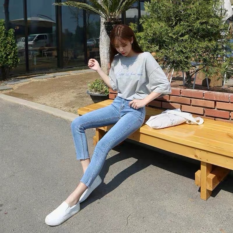 [50kg-90kg] Quần jean dài màu xanh nhạt truyền thống, lưng cao, co dãn mạnh dành cho Bigsize 60kg đến 90kg 4078
