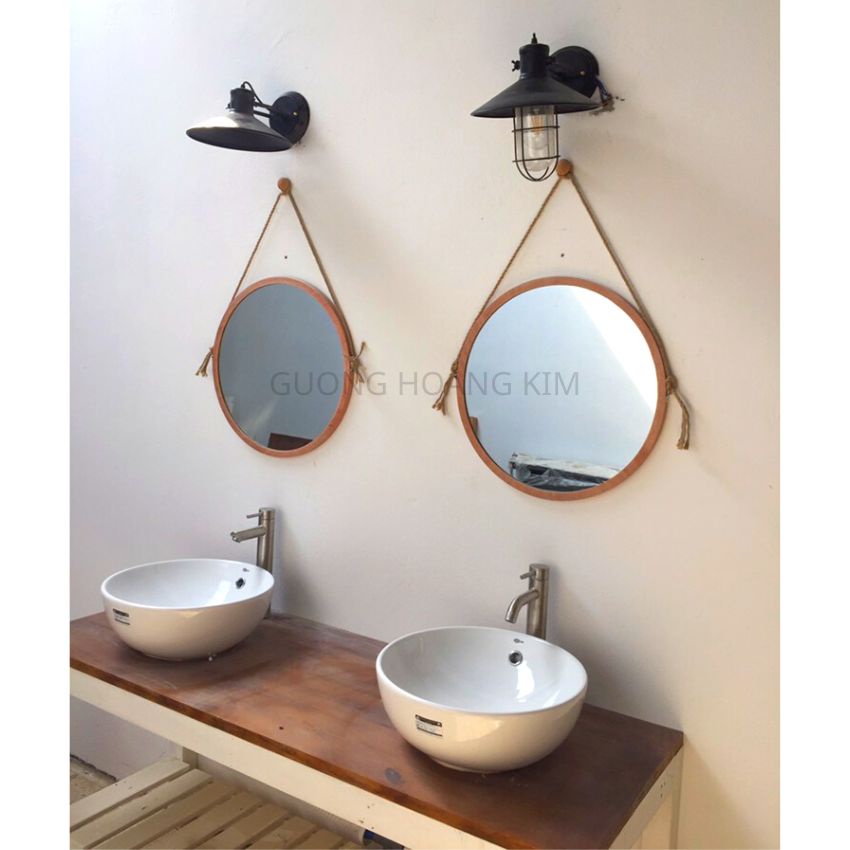 Kiếng treo tường ,gương tròn viền gỗ decor đường kính 35cm tặng full phụ kiện đay thừng và đinh treo MIRRORTOCTOC