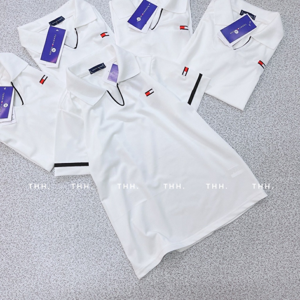 Áo polo nữ trắng tay ngăn cổ V phong cách hàn quốc