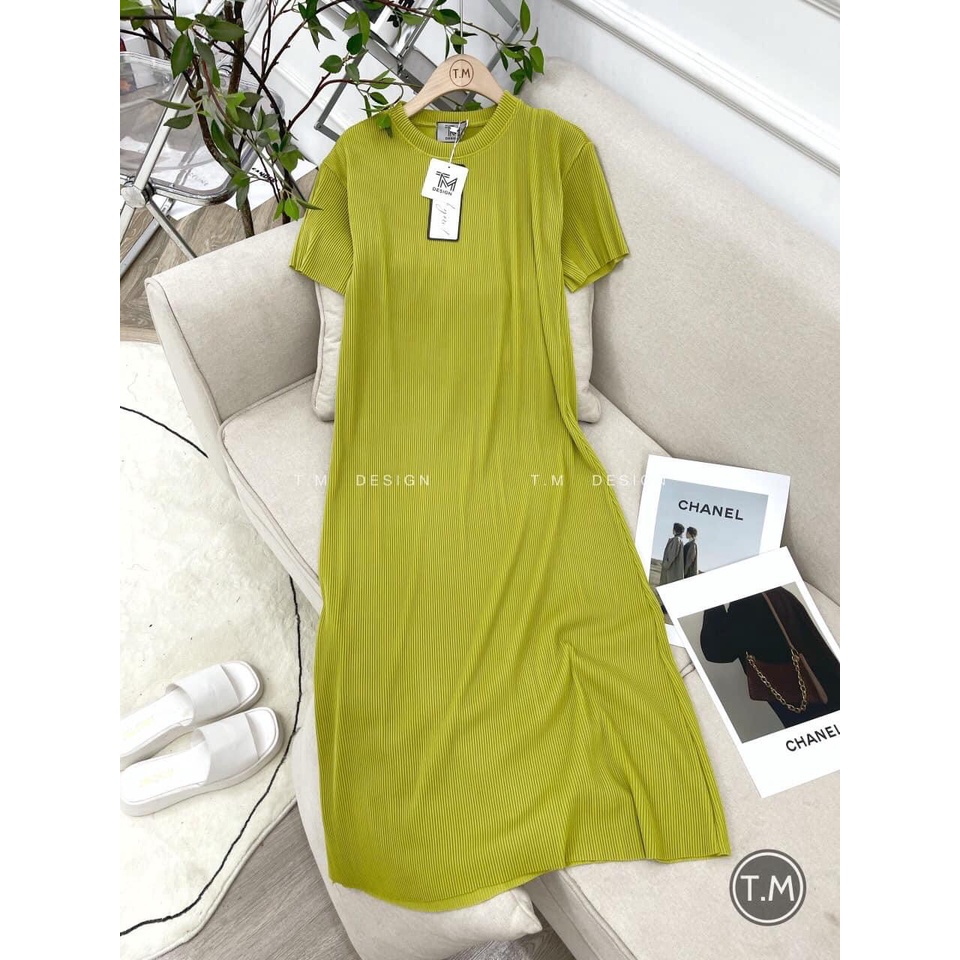 Đầm Xuông Dài Xếp Ly Tay Ngắn Vải Dày Dặn Đẹp Đầm Đi Chơi d13501