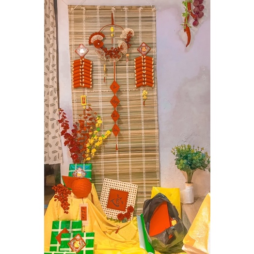 Mành tre trang trí tết làm phông nền chụp ảnh