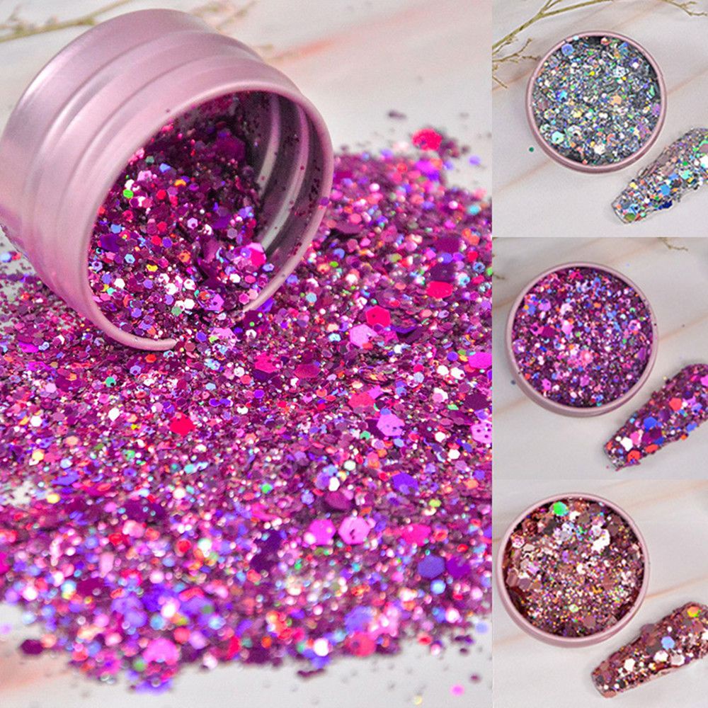 Bột Kim Tuyến Lục Giác Màu Laser Lấp Lánh Trang Trí Móng Tay Nghệ Thuật DIY