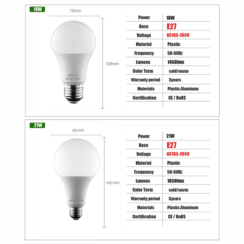 Bóng Đèn LED Ánh Sáng Trắng Ấm AC220V E27 6W 9W 12W 15W 18W 110V