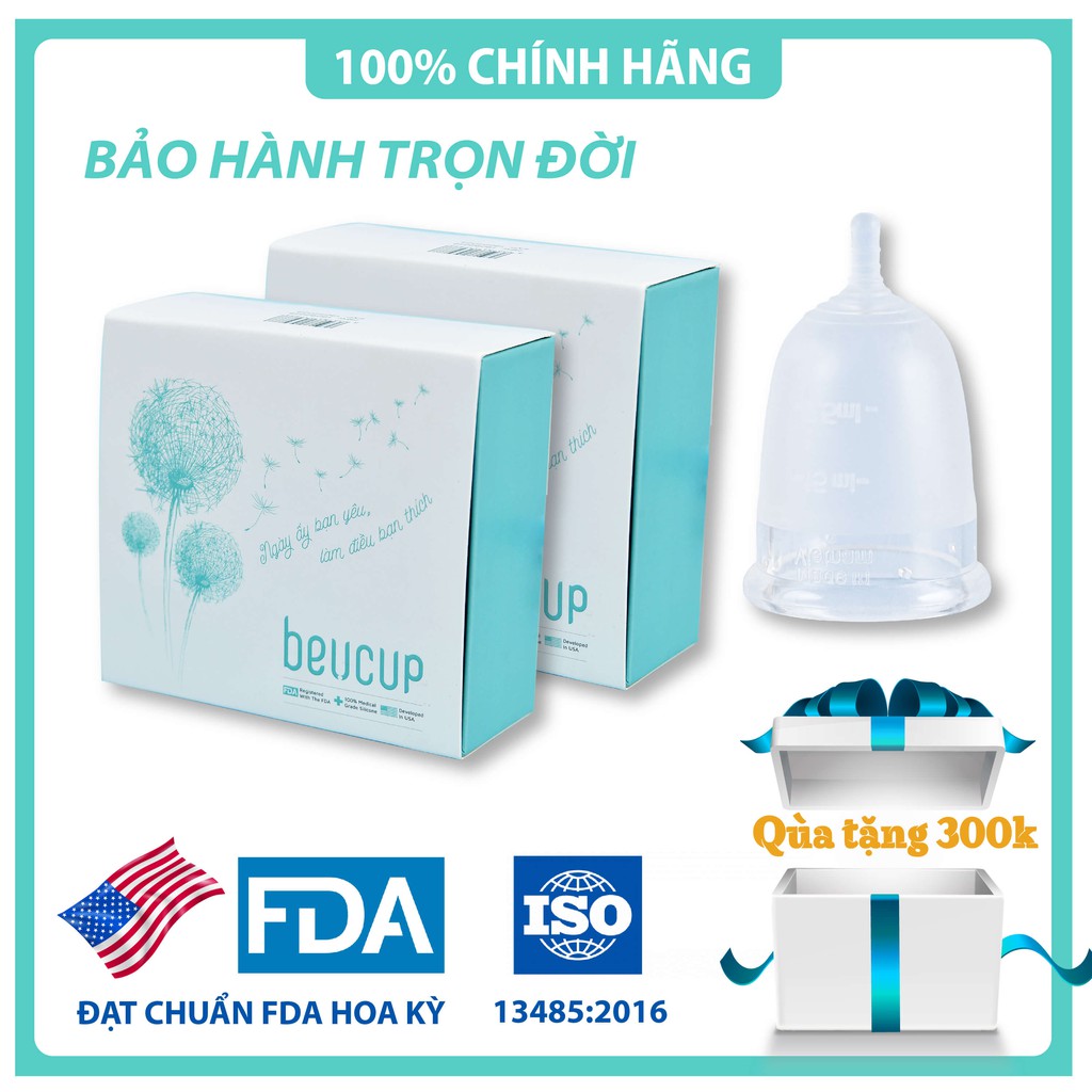 Combo 2 Cốc Nguyệt San BeUCup Chính Hãng, 100% Silicol Y Tế Tặng Kèm Dung Dịch Vệ Sinh Phụ Nữ BeU Care