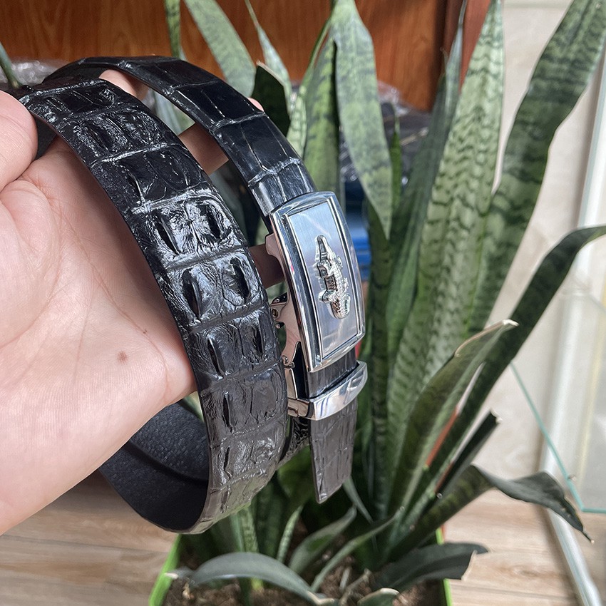 Thắt Lưng Nam Dây Nịt Da Cá Sấu Liền Gai Nguyên Con Cao Cấp Rộng 3.4Cm Màu Đen ST343 Full Box Kèm Hộp Lót Nhung Cao cấp