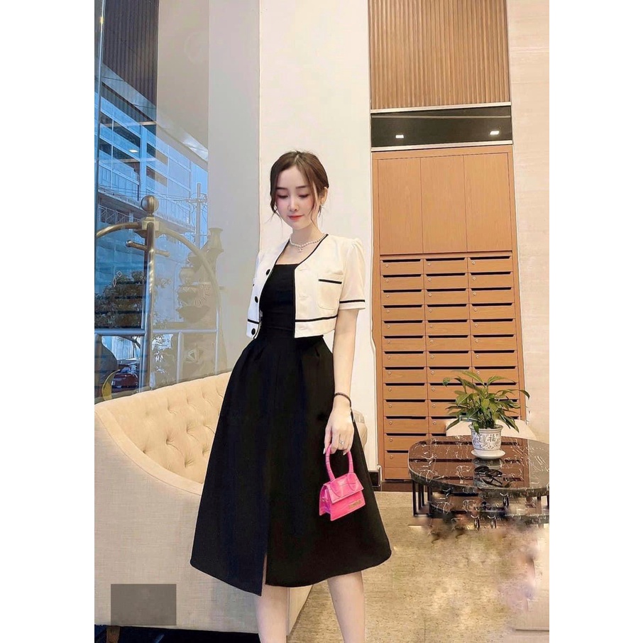 Đầm Dự Tiệc,Váy 2 Dây Kèm Áo Khoác Bigsize Nữ Che Khuyết Điểm Cho Người Mập 50.90kg