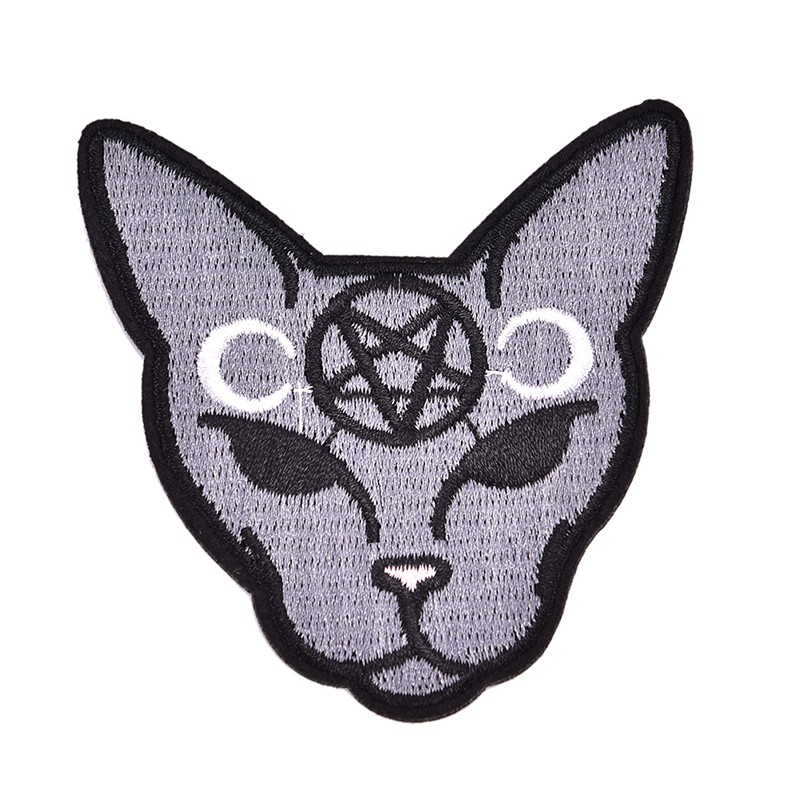 Bộ 2 Sticker Ủi Thêu Hình Mèo Phong Cách Gothic
