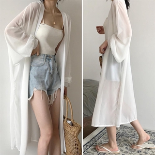 Áo Sơ Mi Chiffon Áo Khoác Ngoài Nữ Kiểu Dài Dáng Rộng Mùa Trơn Siêu Nhẹ Nhàng Cực Đẹp