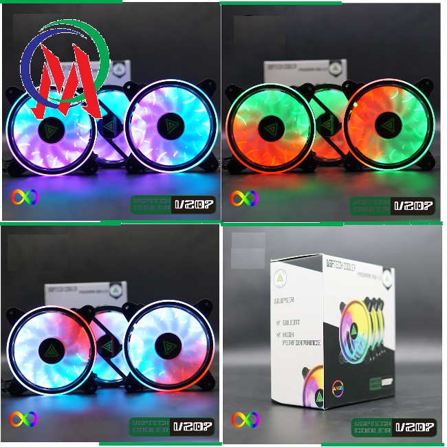 Combo bộ 3 Fan led RGB 2 mặt VSP V206 / V206B / V207 +Hub + Remote 12cm cho máy tính