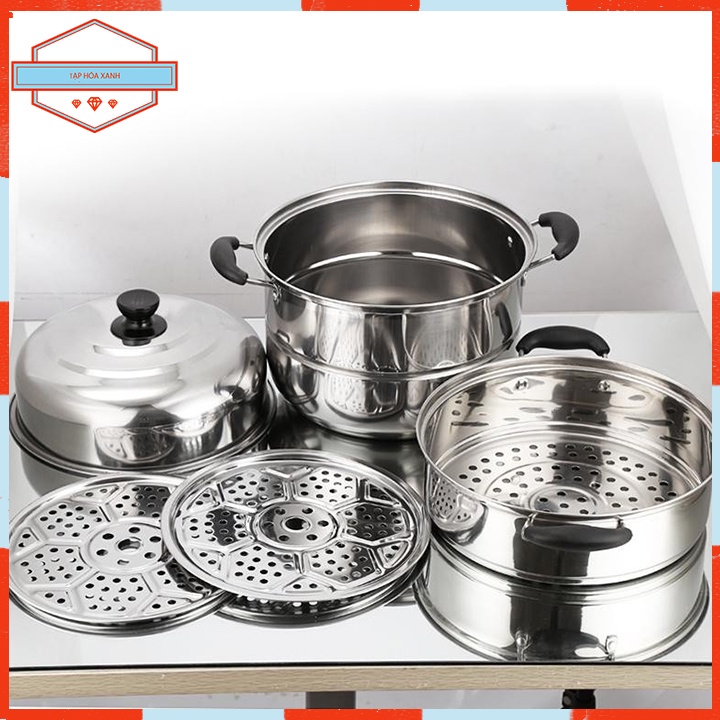 Bộ Nồi Nhà Bếp Cao Cấp Nồi Hấp Inox 3 Tầng Tiện Lợi Tạp Hóa Xanh