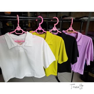 Áo thun nữ | Áo croptop trơn tay lỡ cổ bẻ basic - CA33