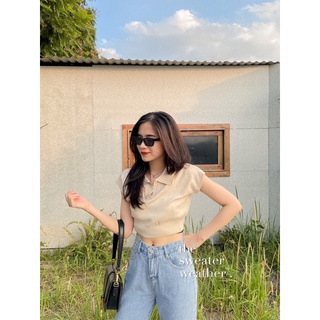 Áo croptop len mỏng cổ polo ( Ảnh thật )