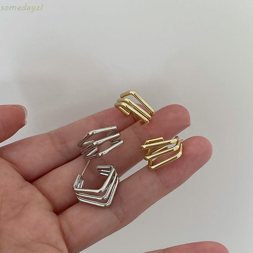 Bông tai hình vuông nhiều lớp bằng hợp kim phong cách Hàn Quốc thời trang cho nữ