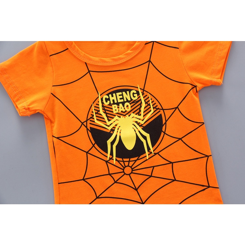 Bộ quần áo người nhện trẻ em Quần áo bé trai 2 mảnh bộ 0-4 tuổi Cậu bé Dễ thương phim hoạt hình ngắn tay áo thun + quần short