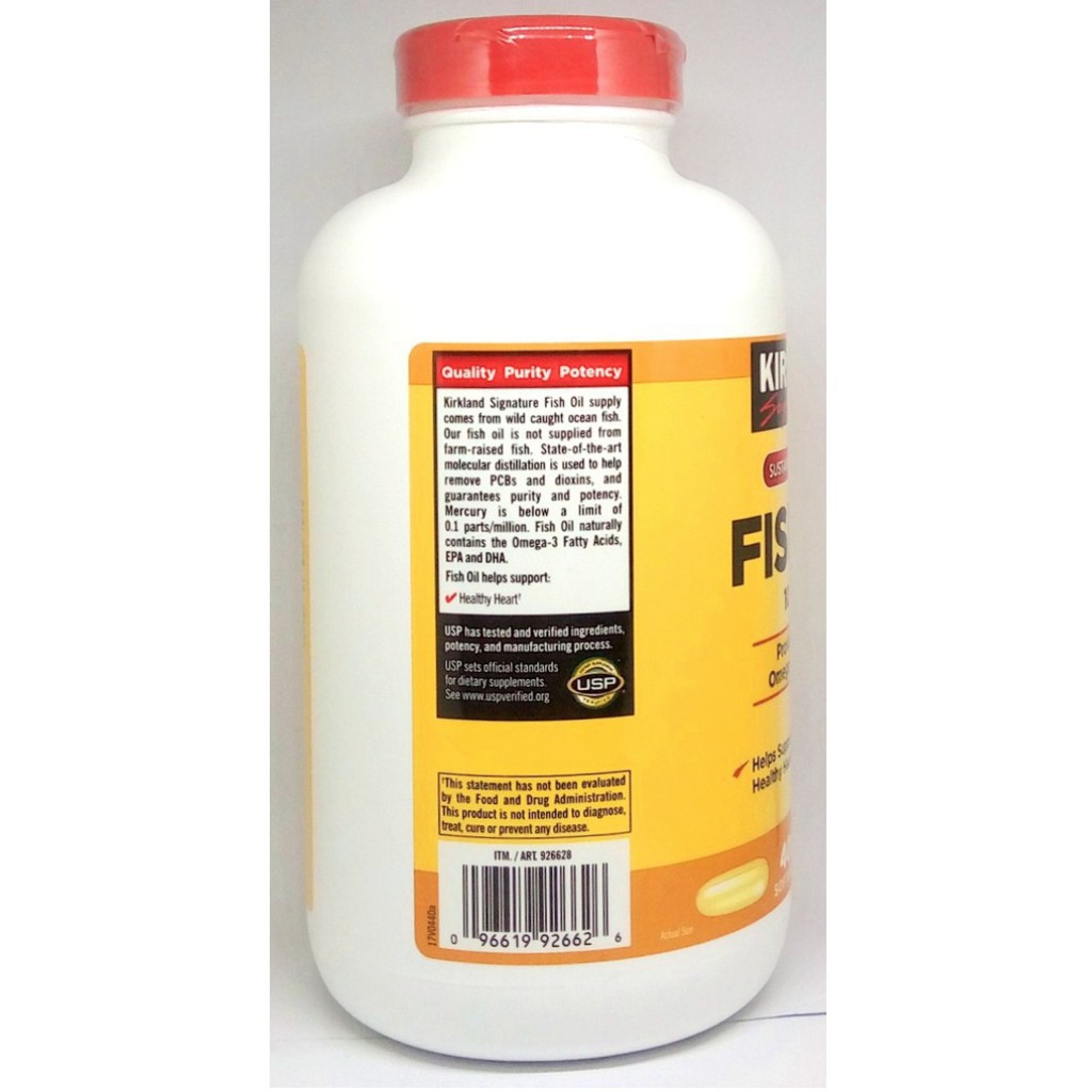 💕Hàng Tem Trầy💕 Viên Uống Fish Oil Dầu Cá Kirkland 400 Viên [Mẫu Mới 2021] - Nắp Đỏ Hình Thực Tế | Thế Giới Skin Care