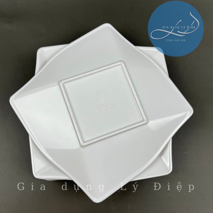 Dĩa nhựa melamine trắng vuông 4 ngấn 6(dv36)