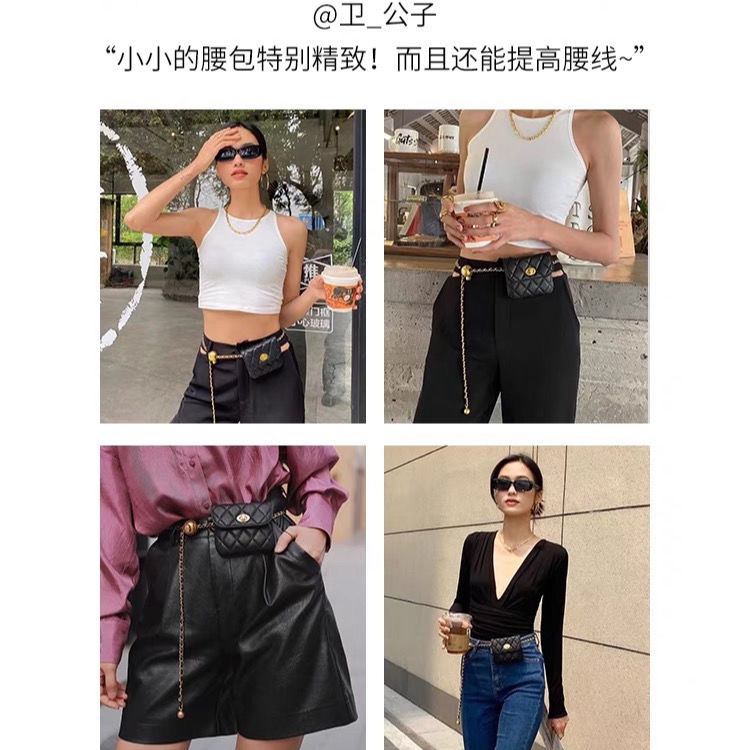 Túi đeo hông gắn dây xích và bóng vàng nhỏ xinh xắn thời trang cho bạn gái