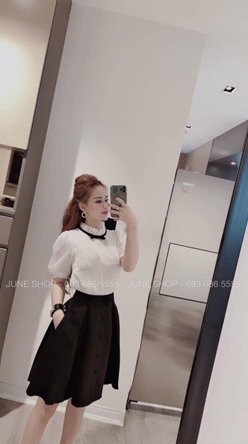 [KÈM ẢNH THẬT]ÁO TRẮNG KATE NƠ ĐEN