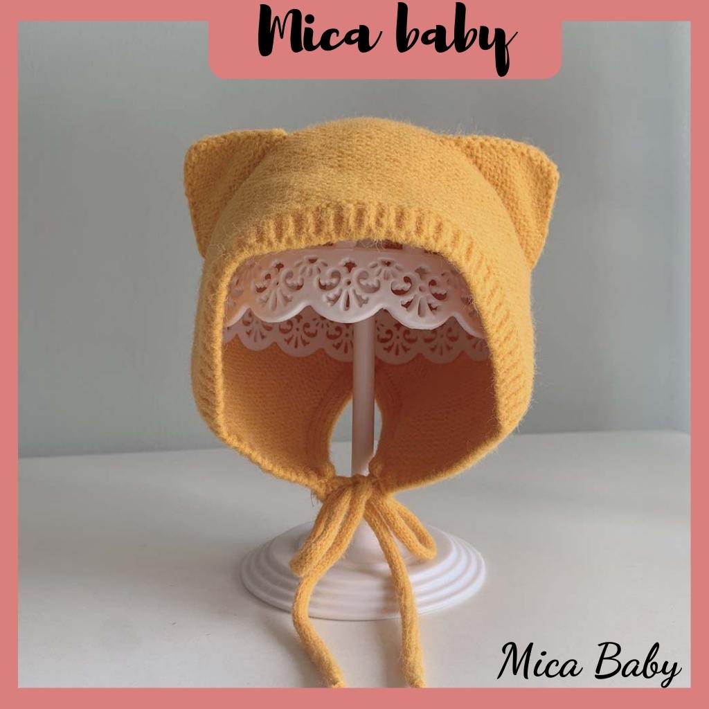 Mũ len cột dây kiểu dáng tai mèo đáng yêu cho bé Mica baby ML49