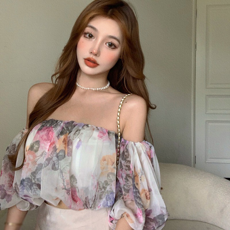 Áo chiffon Tay Ngắn In Hoa Kiểu Hàn Quốc Dễ Thương Cho Nữ