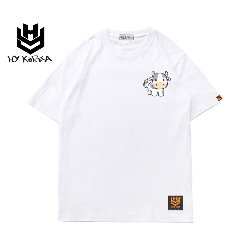 Áo phông nữ cute tay ngắn HY KOREA vải cotton 75 form rộng in hình Bò sữa 489