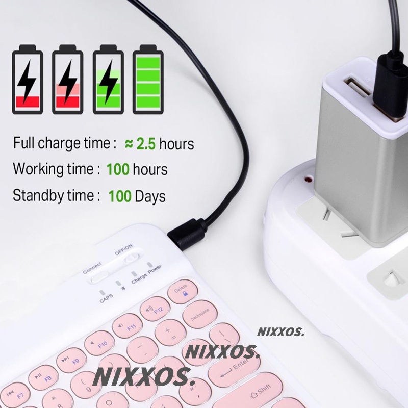 NIXXOS Bộ Bàn Phím Nút Tròn + Chuột Bluetooth Không Dây Cho Ios Android PC (Có Bán Lẻ)