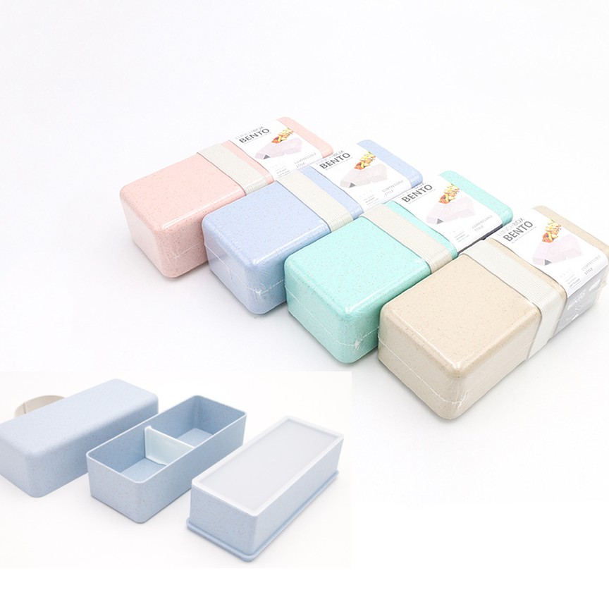 HCM - Hộp cơm lúa mì bento 2 khay thông minh xếp gọn 500ml