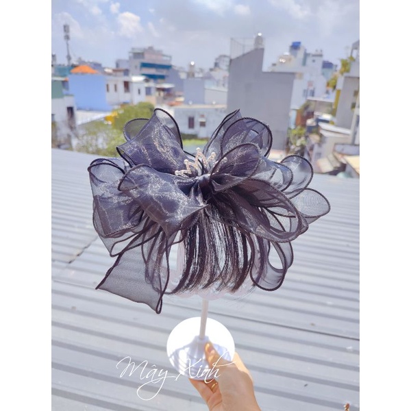 Cài tóc vương miệng voan bèo xinh bản đen phồng cho bé