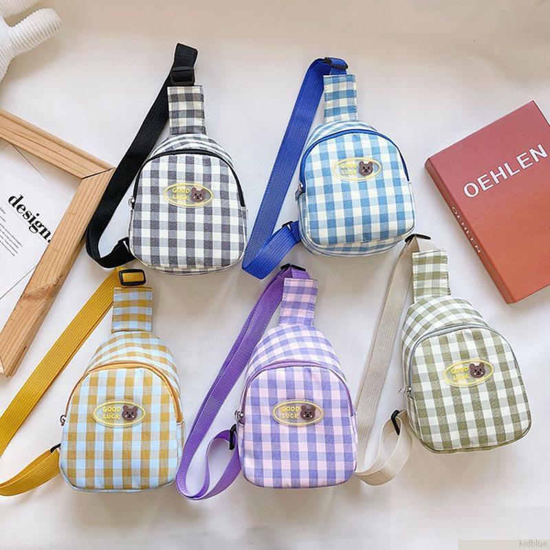 Túi đeo chéo họa tiết caro thời trang nhiều màu tùy chọn cho bé trai và bé gái