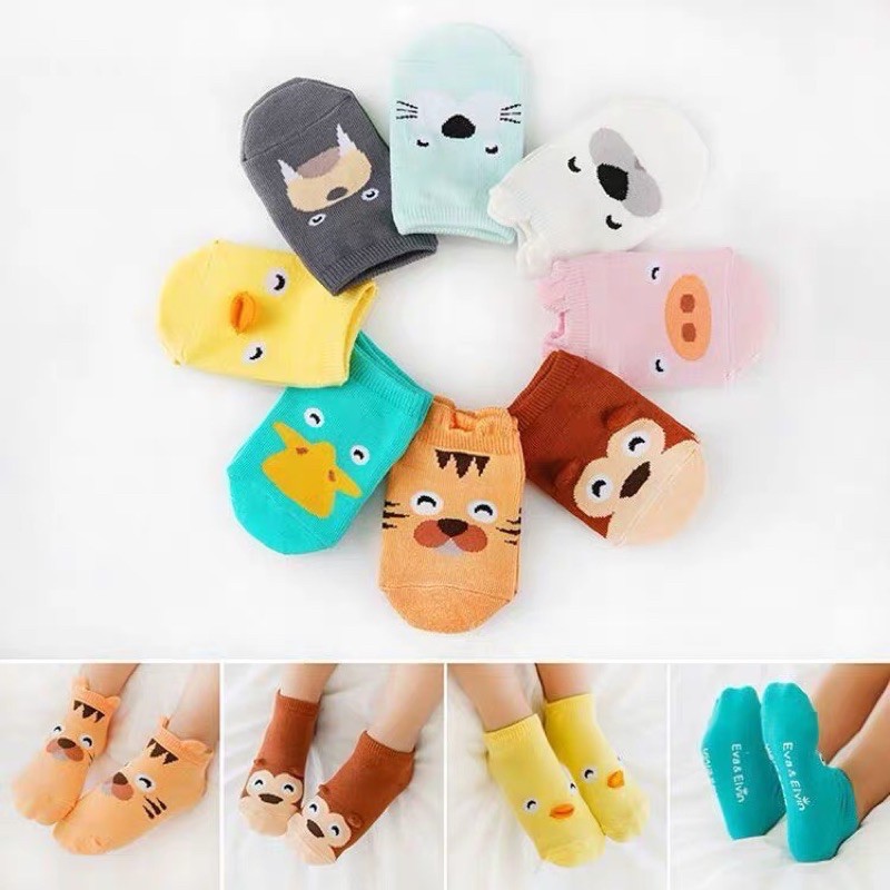 Set 2 đôi Tất Hình Thú KIDS SOCKS Chống Trơn Trượt Dày Dặn Cho Bé 0 -3 Tuổi