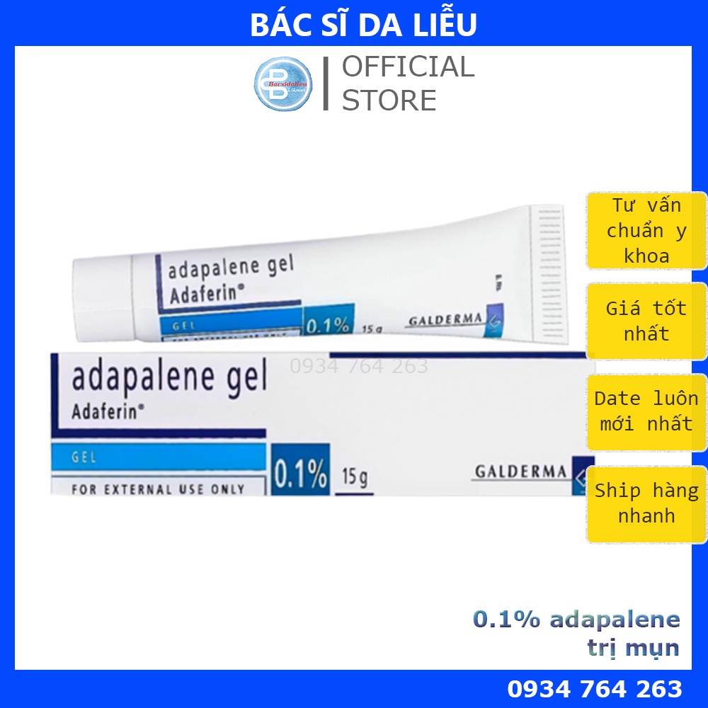 Chấm Mụn Adaferin Gel 0.1% Adapalene, Giảm Mụn, Chống Lão Hóa (15g)