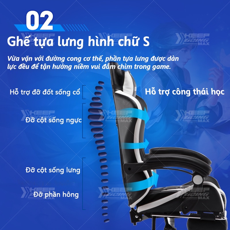 Ghế gaming có thể điều chỉnh độ cao, ghế xoay thiết kế công thái học có kèm gối tựa đầu | BigBuy360 - bigbuy360.vn