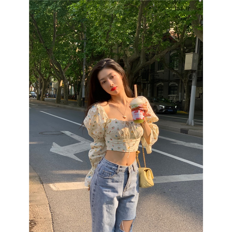 Cocory vn Áo sơ mi tay ngắn in hoa đáng yêu thời trang Hàn Quốc cho nữ