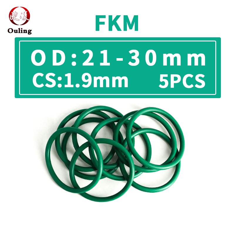 Bộ 5 Vòng Cao Su Hình Chữ O Màu Xanh Lá Cây Dày 1.9mm OD21 / 22 / 23 / 24 / 25 / 26 / 27 / 28 / 29 / 30 * 1.9mmChịu Nhiệt Độ