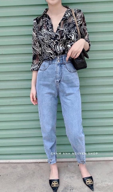 QUẦN JEAN BAGGY CẠP CAO 2 CÚC KHUY GẤU