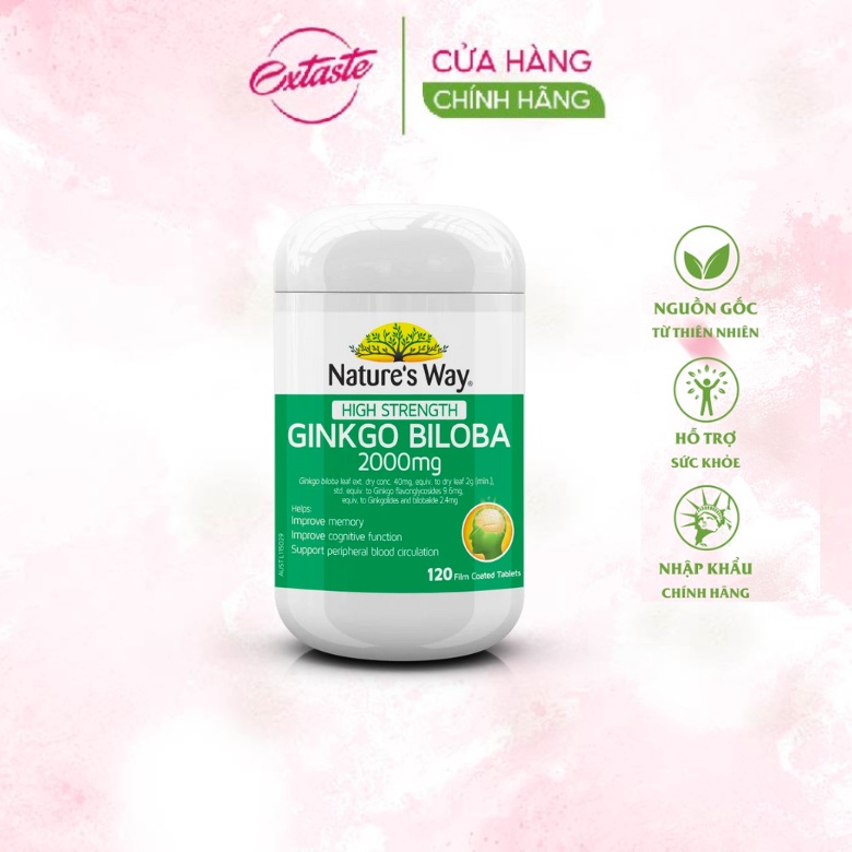 Viên Uống Tuần Hoàn Não Nature's Way High Strength Ginkgo Biloba Tăng Cường Trí Nhớ 2000mg Extaste