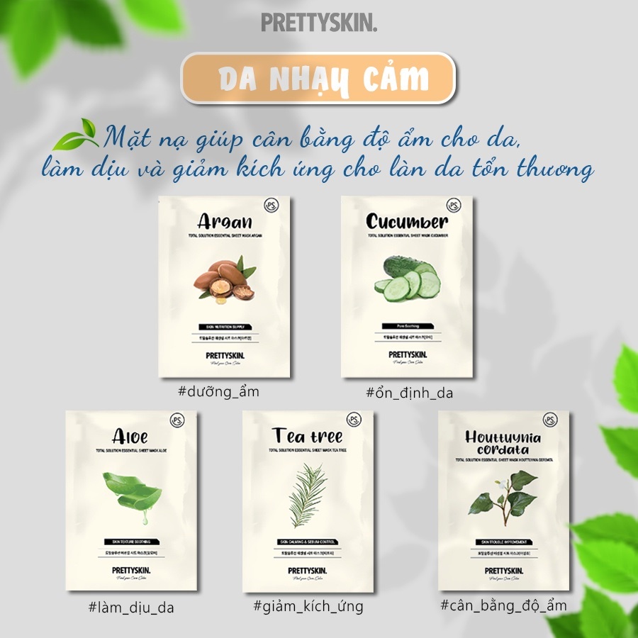 Mặt nạ dưỡng da PrettySkin dưỡng ẩm Total Solution Essential Sheet Mask 23g NPP Shoptido