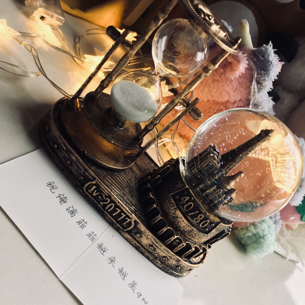 N09- Đồng hồ cát, trang trí quả cầu pha lê tháp Wafer đồ trang trí phòng khách, quà lưu niệm, quà tặng sinh nhật..A1