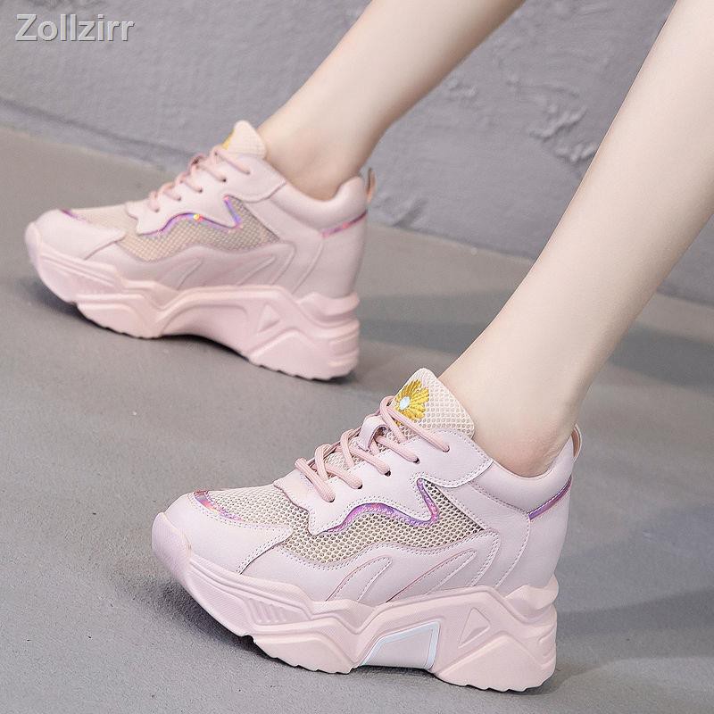 Giày Thể Thao Phối Lưới Thoáng Khí Tăng Chiều Cao Thời Trang Xuân Hè 2020 Cho Nữ Size 35-39