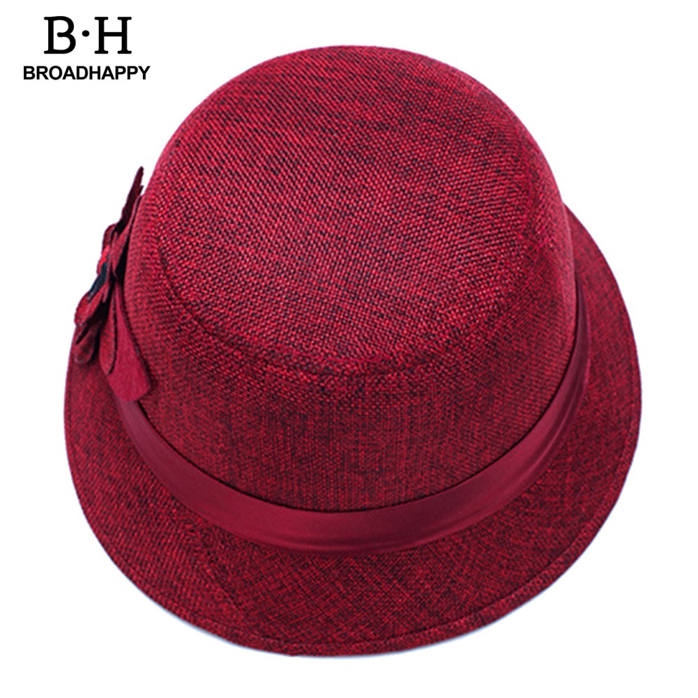 Mũ Bucket Vành Tròn Vải Lanh Màu Trơn Thanh Lịch Dành Cho Nữ