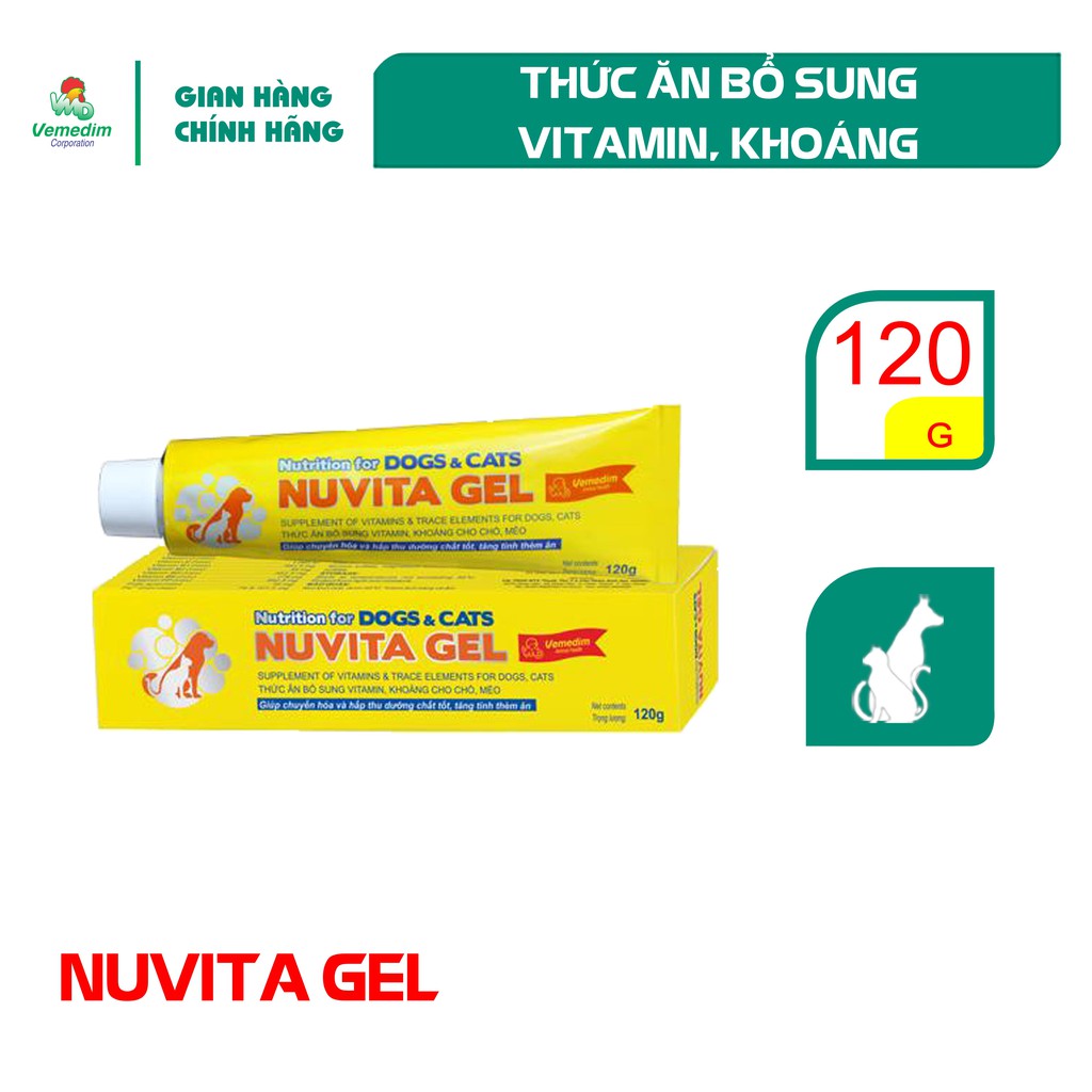 Vemedim Nuvita gel bổ sung dinh dưỡng, vitamin, khoáng cho chó mèo, tuýp nhôm 120g