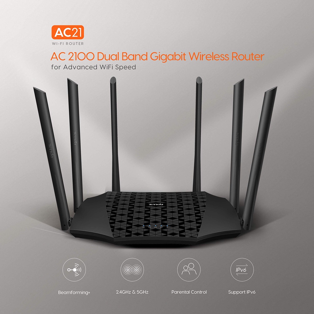 Bộ phát wifi băng tần kép AC2100 Tenda AC21, Router wifi 2 băng tần tốc độ cao 2100Mbps 4x4 MU-MIMO