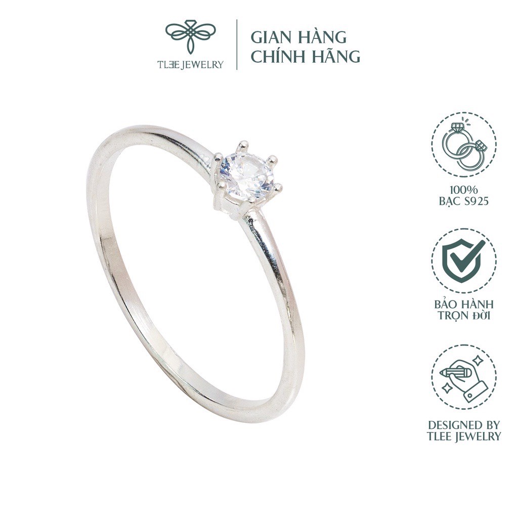 Nhẫn bac nữ TLEE sáu chấu mini viền trơn cao cấp TleeJewelry A0170