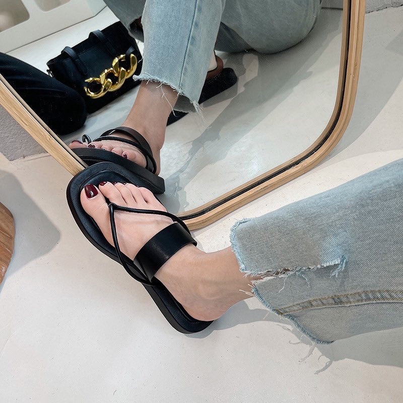 DÉP KẸP , DÉP XỎ NGÓN NỮ MÕM VUÔNG ĐẾ CAO 2CM THỜI TRANG PHỐI DÂY NGANG