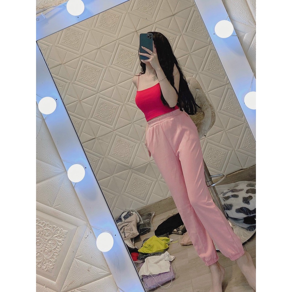 set áo 2 dây bún kèm quần bo ống thun cotton dày dặn