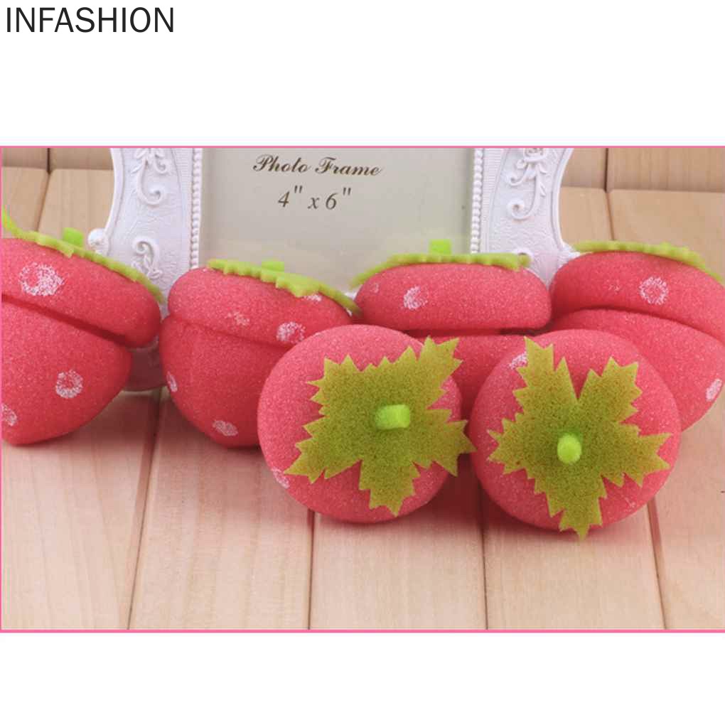 Bộ 6 dụng cụ uốn tóc hình tròn màu hồng bằng mút mềm mại tiện dụng cho nữ